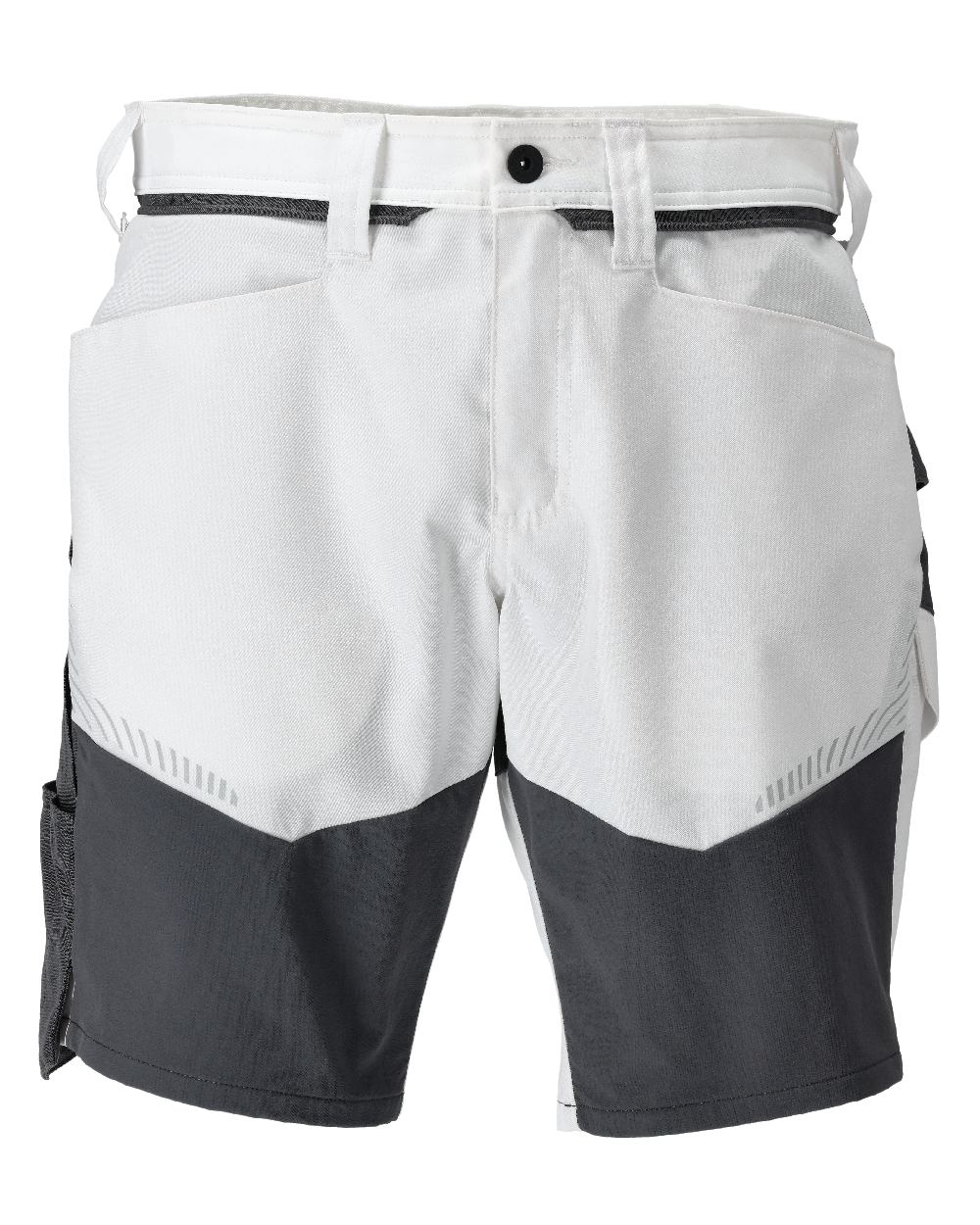 White Stone Grey Coloured Mascot Workwear Mens Customized Stretch Zones Shorts on white background