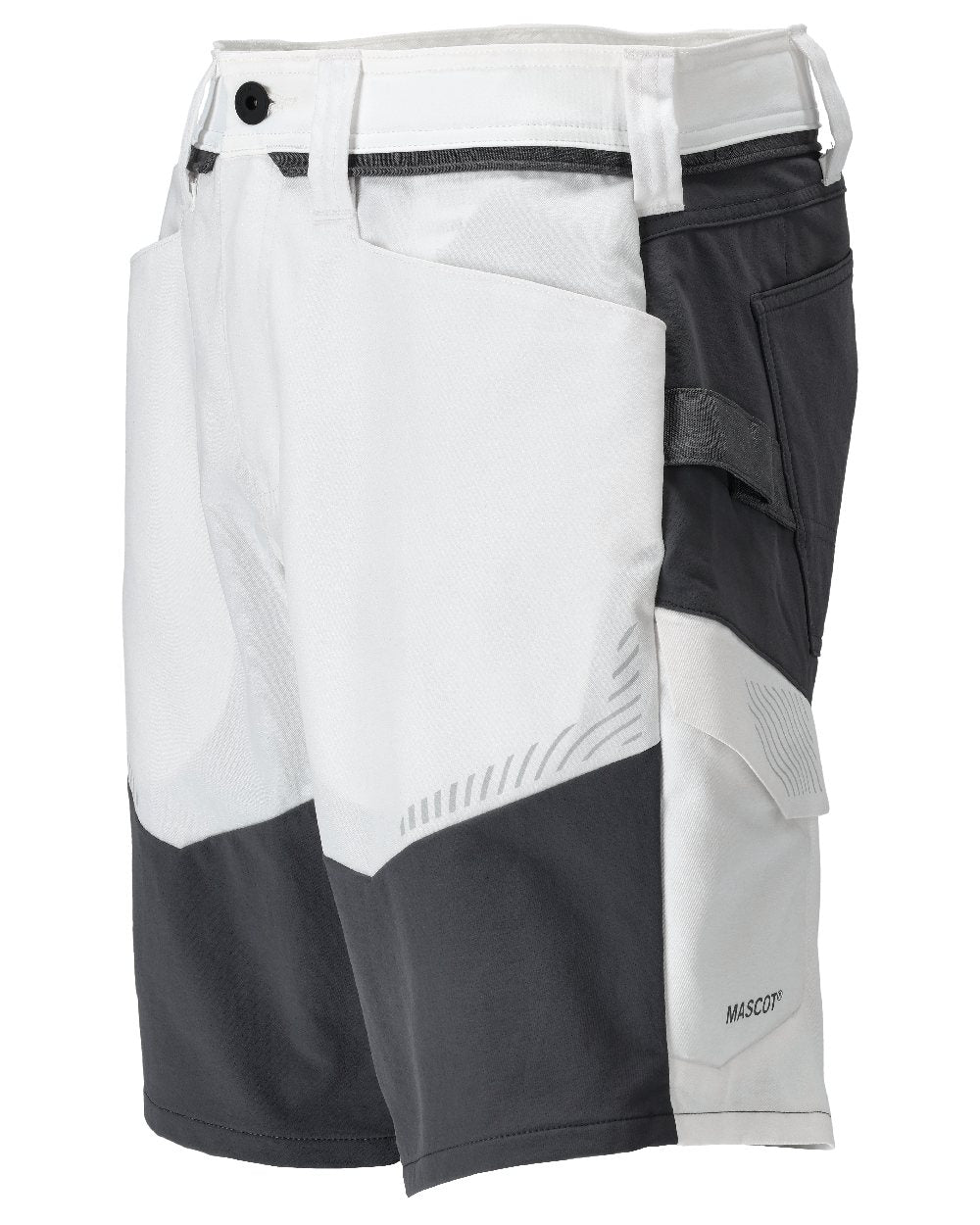 White Stone Grey Coloured Mascot Workwear Mens Customized Stretch Zones Shorts on white background