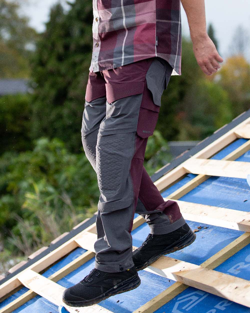 Bordeaux Stone Grey Coloured Mascot Workwear Mens Customized Ultimate Stretch Trousers on outdoor background