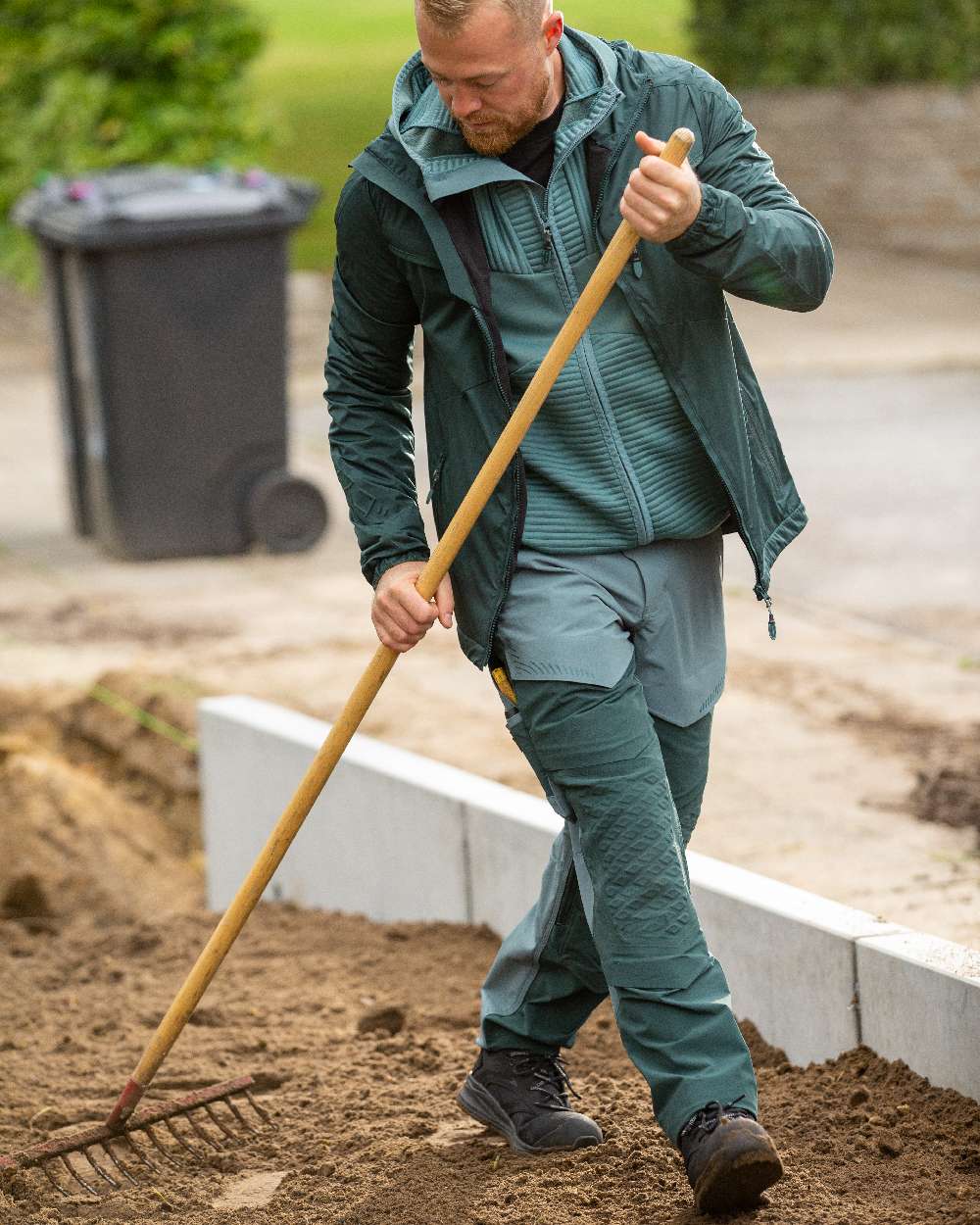 Light Forest Green Coloured Mascot Workwear Mens Customized Ultimate Stretch Trousers on outdoor background