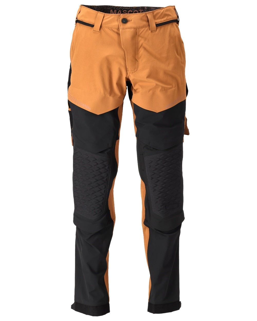Nut Brown Black Coloured Mascot Workwear Mens Customized Ultimate Stretch Trousers on white background
