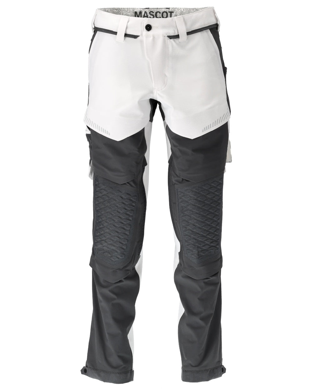 White Stone Grey Coloured Mascot Workwear Mens Customized Ultimate Stretch Trousers on white background