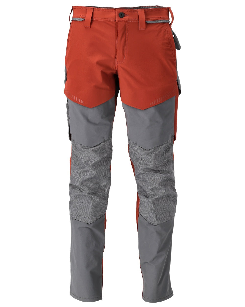 Autumn Red Stone Grey Coloured Mascot Workwear Mens Customized Ultimate Stretch Trousers With Kneepad Pockets on white background