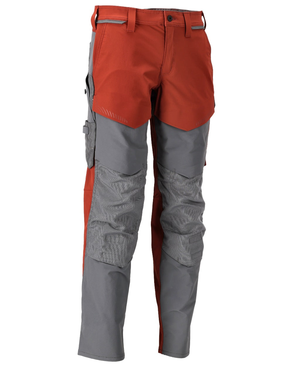 Autumn Red Stone Grey Coloured Mascot Workwear Mens Customized Ultimate Stretch Trousers With Kneepad Pockets on white background