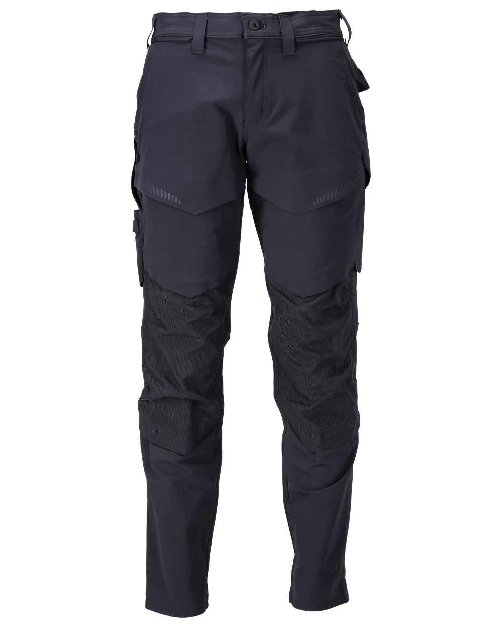 Dark Navy Coloured Mascot Workwear Mens Customized Ultimate Stretch Trousers With Kneepad Pockets on white background