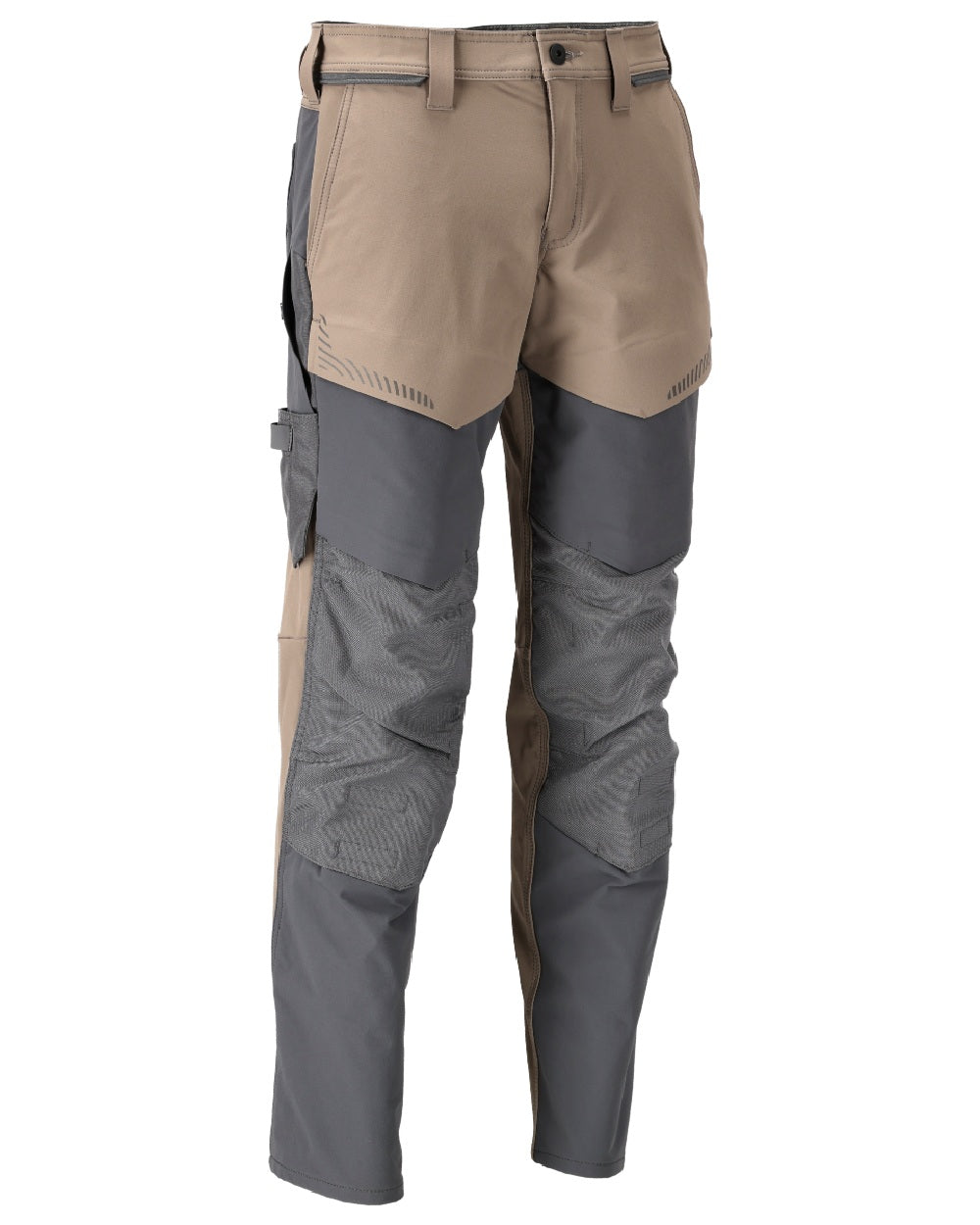 Dark Sand Stone Grey Coloured Mascot Workwear Mens Customized Ultimate Stretch Trousers With Kneepad Pockets on white background
