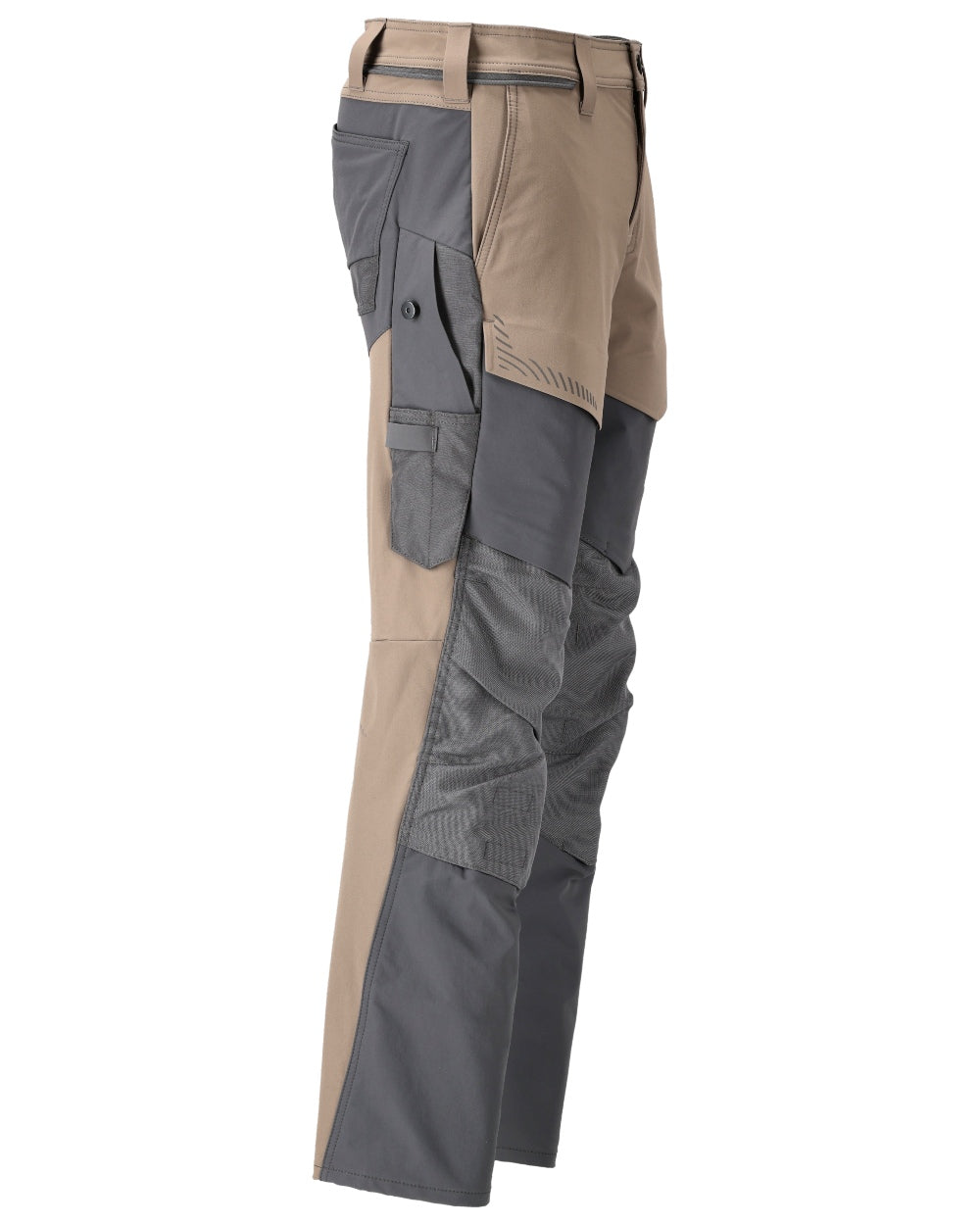 Dark Sand Stone Grey Coloured Mascot Workwear Mens Customized Ultimate Stretch Trousers With Kneepad Pockets on white background