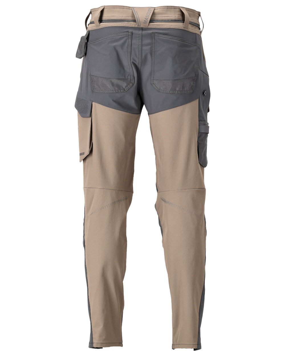 Dark Sand Stone Grey Coloured Mascot Workwear Mens Customized Ultimate Stretch Trousers With Kneepad Pockets on white background