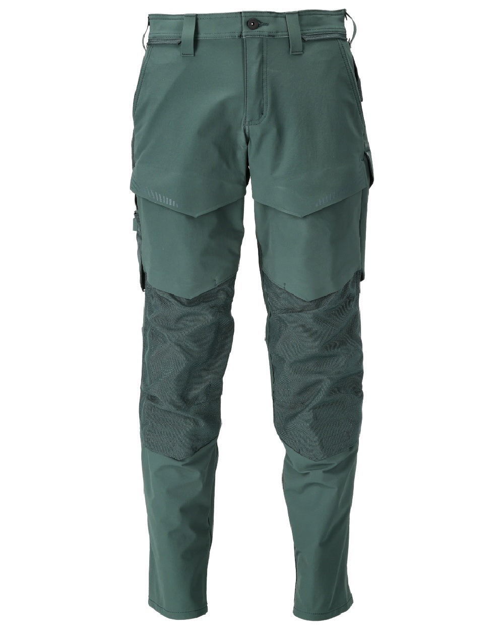 Forest Green Coloured Mascot Workwear Mens Customized Ultimate Stretch Trousers With Kneepad Pockets on white background