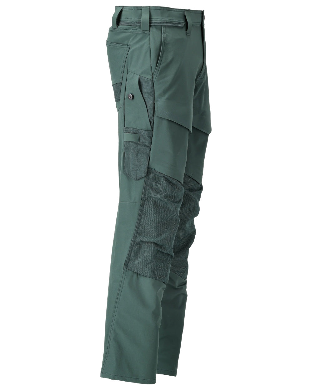 Forest Green Coloured Mascot Workwear Mens Customized Ultimate Stretch Trousers With Kneepad Pockets on white background