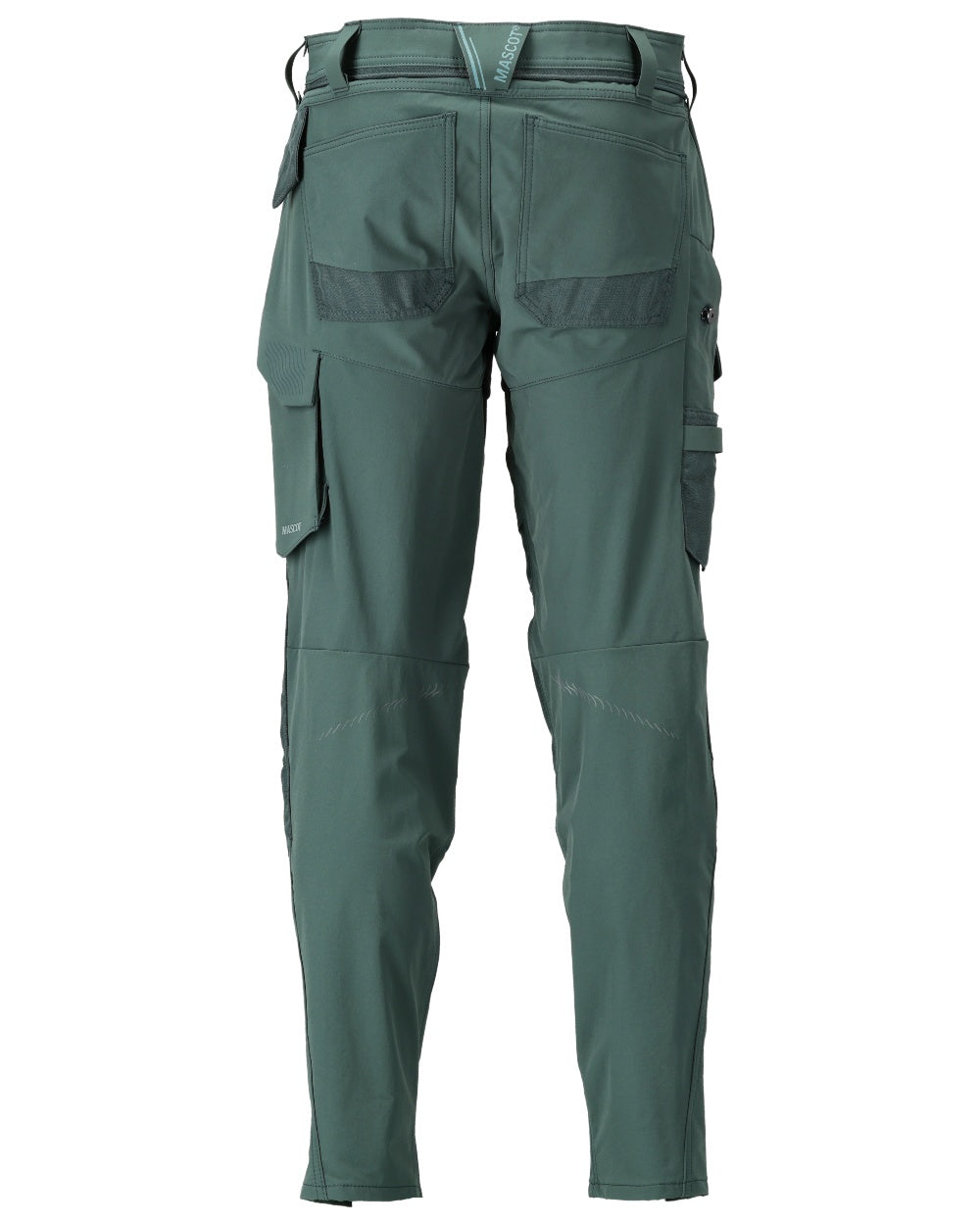Forest Green Coloured Mascot Workwear Mens Customized Ultimate Stretch Trousers With Kneepad Pockets on white background