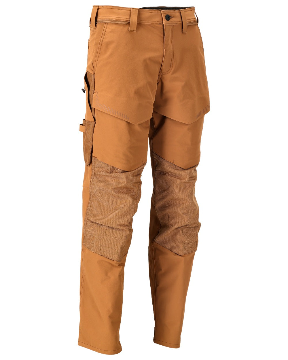 Nut Brown Coloured Mascot Workwear Mens Customized Ultimate Stretch Trousers With Kneepad Pockets on white background