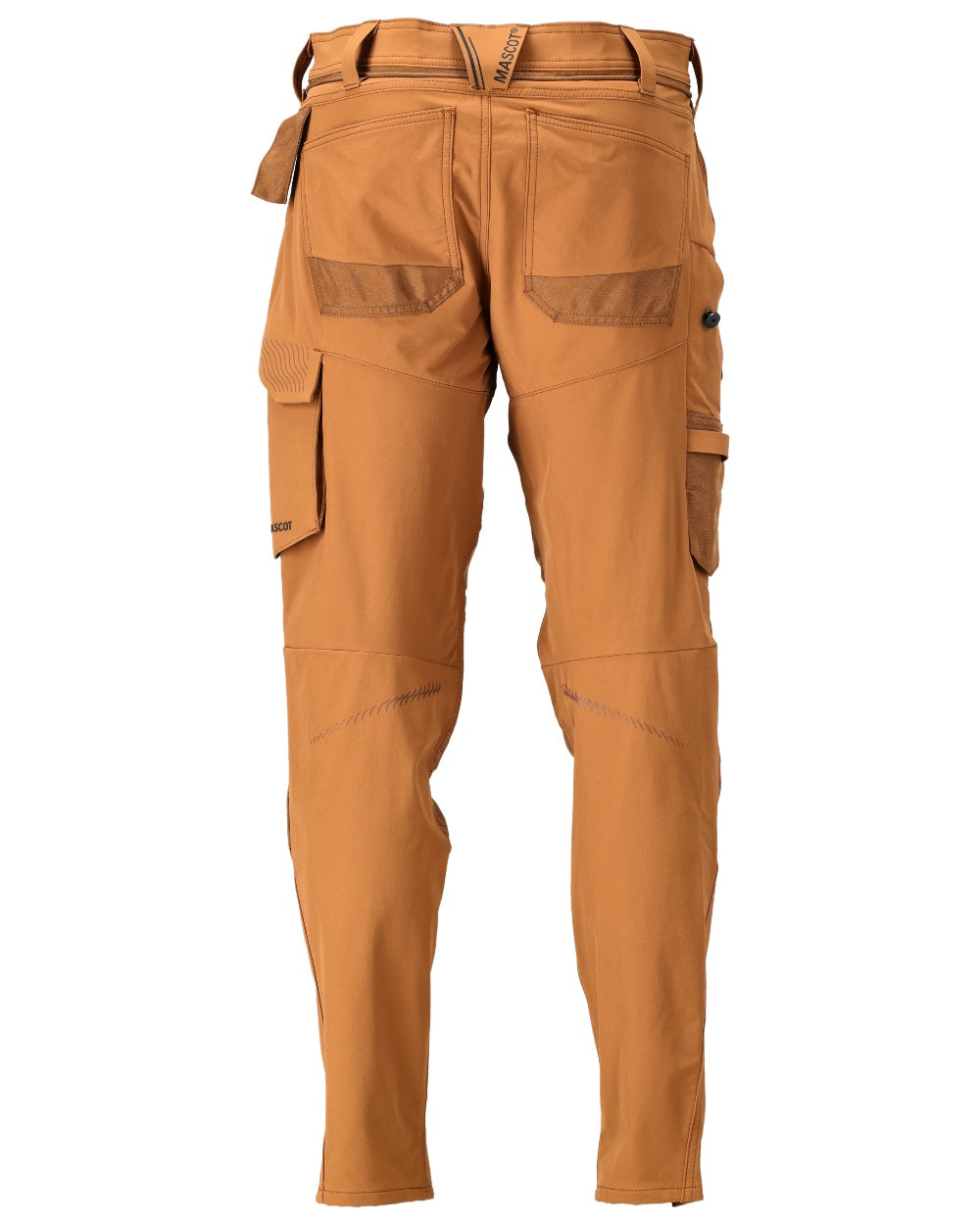 Nut Brown Coloured Mascot Workwear Mens Customized Ultimate Stretch Trousers With Kneepad Pockets on white background