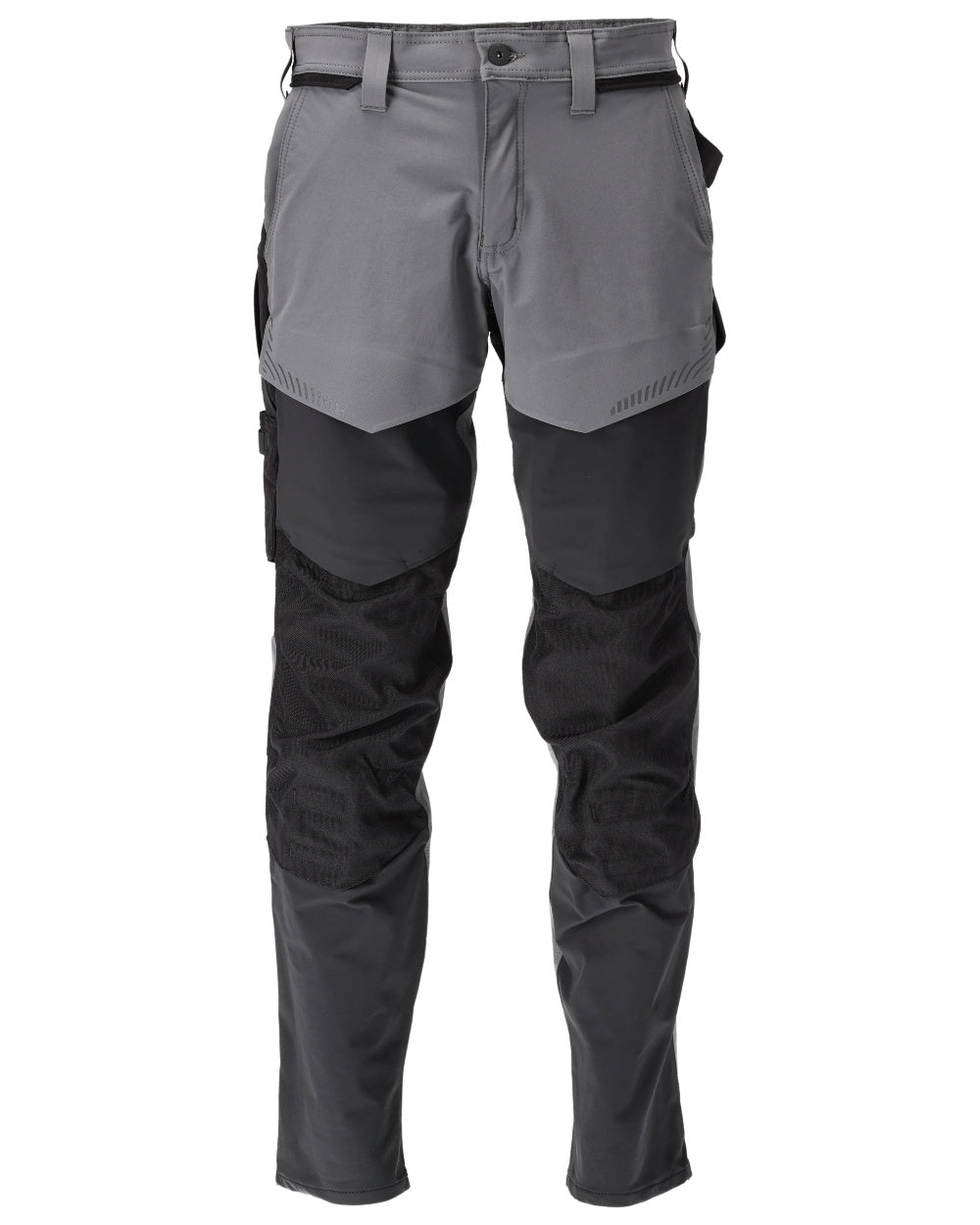 Stone Grey Black Coloured Mascot Workwear Mens Customized Ultimate Stretch Trousers With Kneepad Pockets on white background