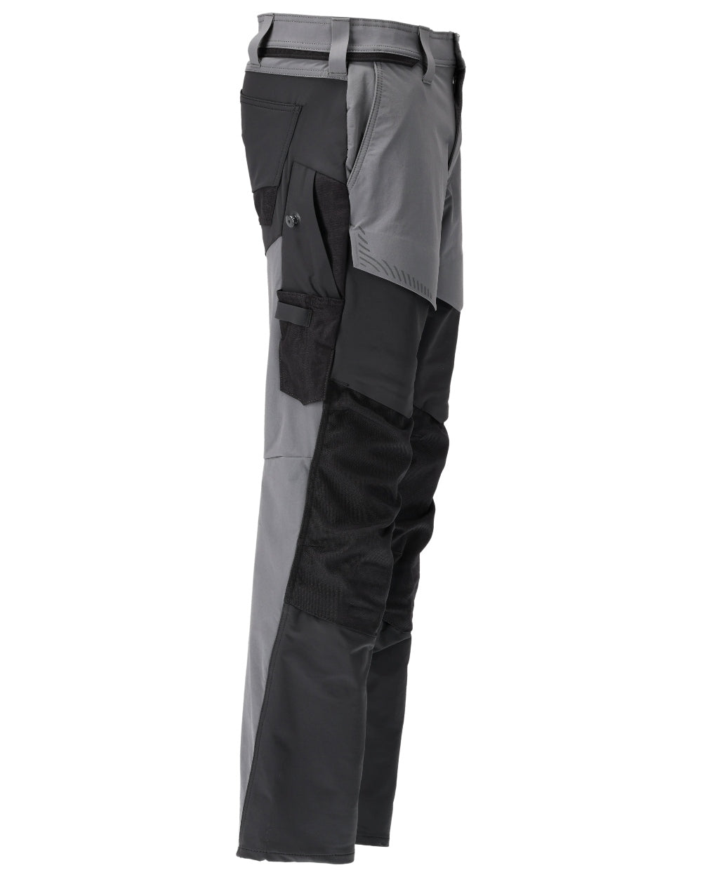 Stone Grey Black Coloured Mascot Workwear Mens Customized Ultimate Stretch Trousers With Kneepad Pockets on white background