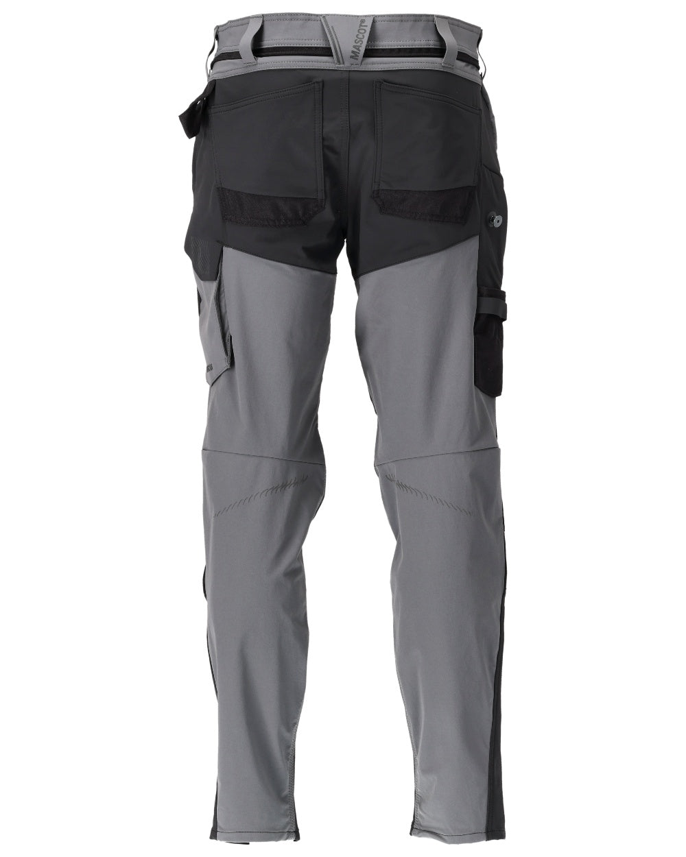 Stone Grey Black Coloured Mascot Workwear Mens Customized Ultimate Stretch Trousers With Kneepad Pockets on white background
