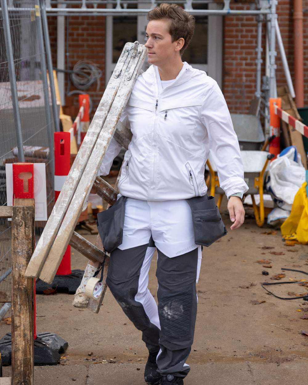 White Coloured Mascot Workwear Mens Customized Windproof Jacket on outdoor background