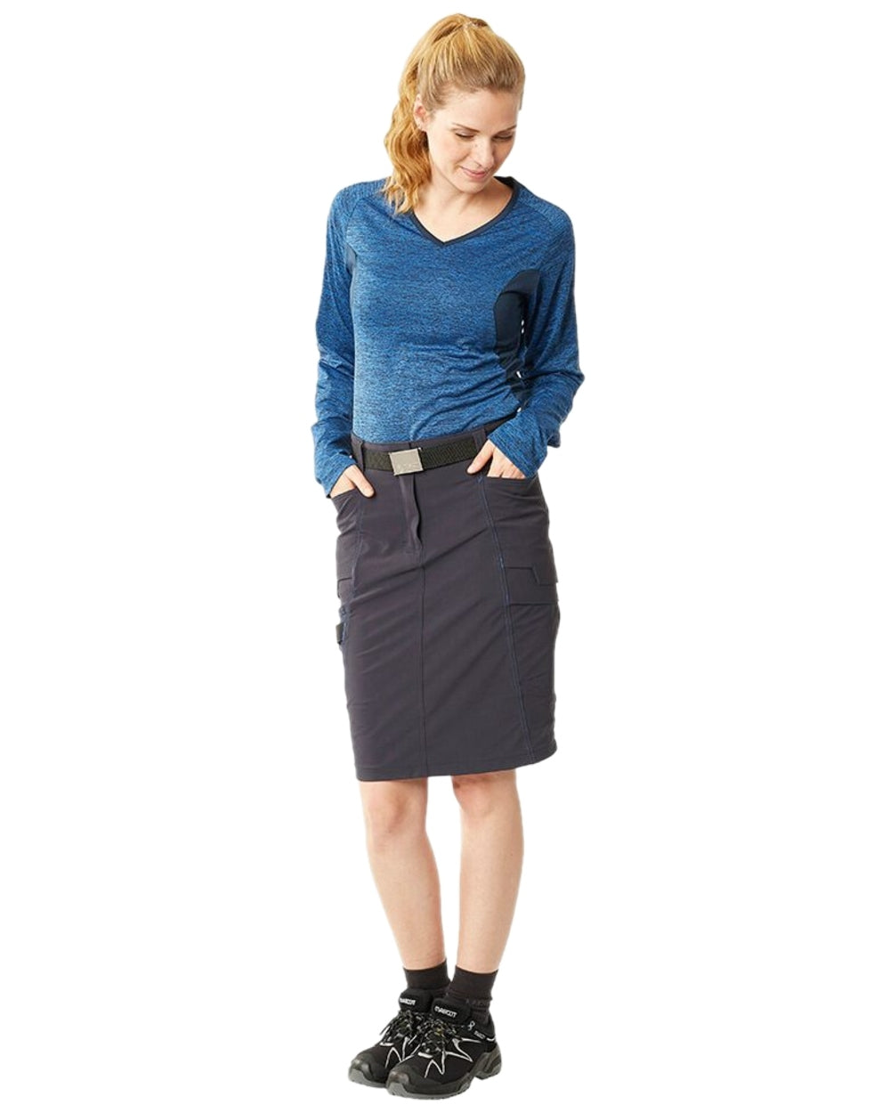 Dark Navy Coloured Mascot Workwear Womens Accelerate Diamond Fit Skirt on white background