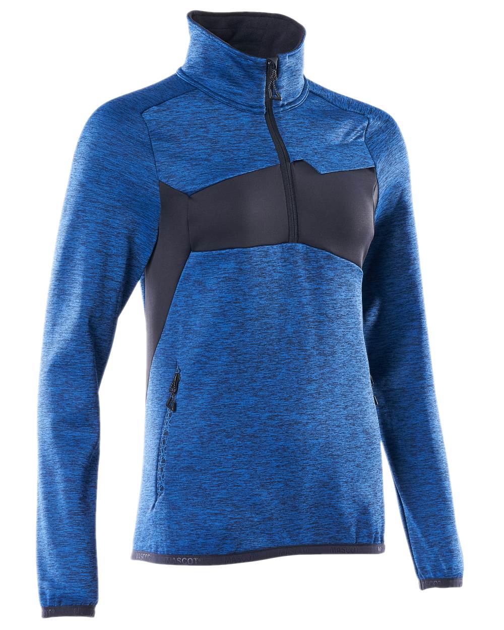 Azure Blue Dark Navy Coloured Mascot Workwear Womens Accelerate Fleece Jumper With Half Zip on white background