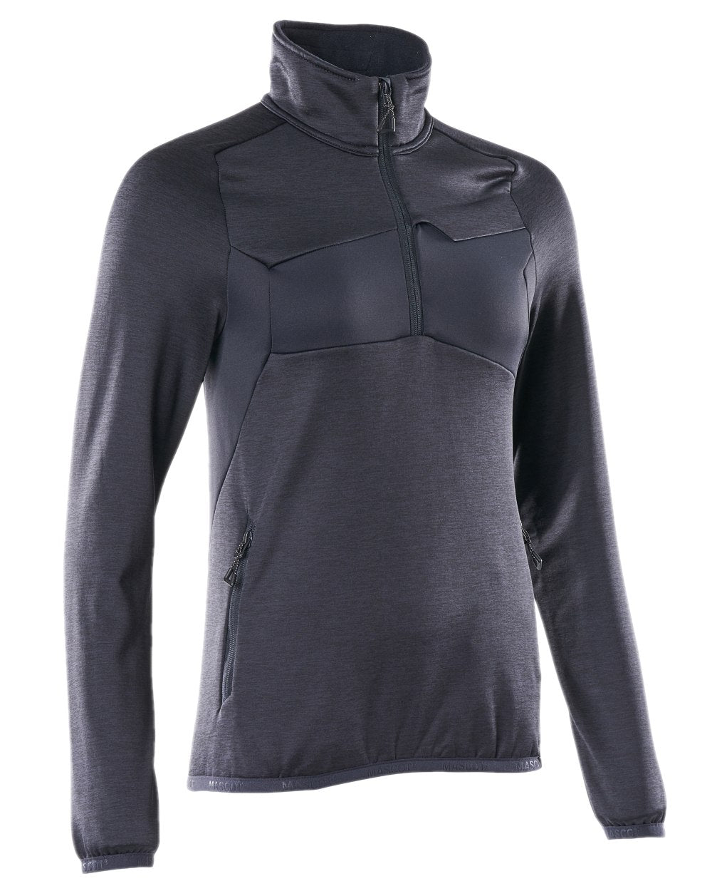 Dark Navy Coloured Mascot Workwear Womens Accelerate Fleece Jumper With Half Zip on white background