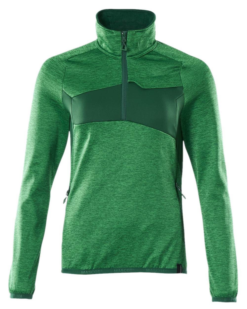 Grass Green Coloured Mascot Workwear Womens Accelerate Fleece Jumper With Half Zip on white background