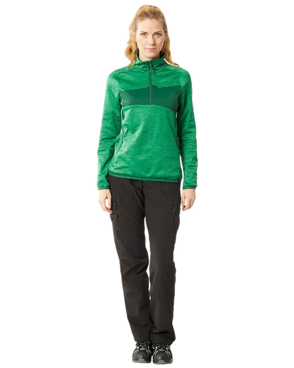 Grass Green Coloured Mascot Workwear Womens Accelerate Fleece Jumper With Half Zip on white background