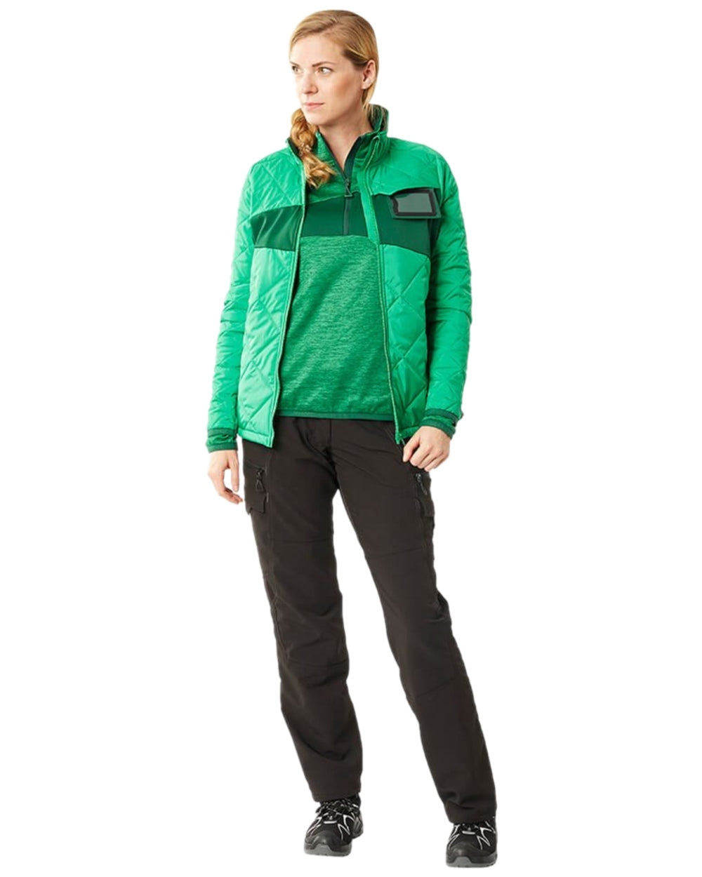 Grass Green Coloured Mascot Workwear Womens Accelerate Fleece Jumper With Half Zip on white background