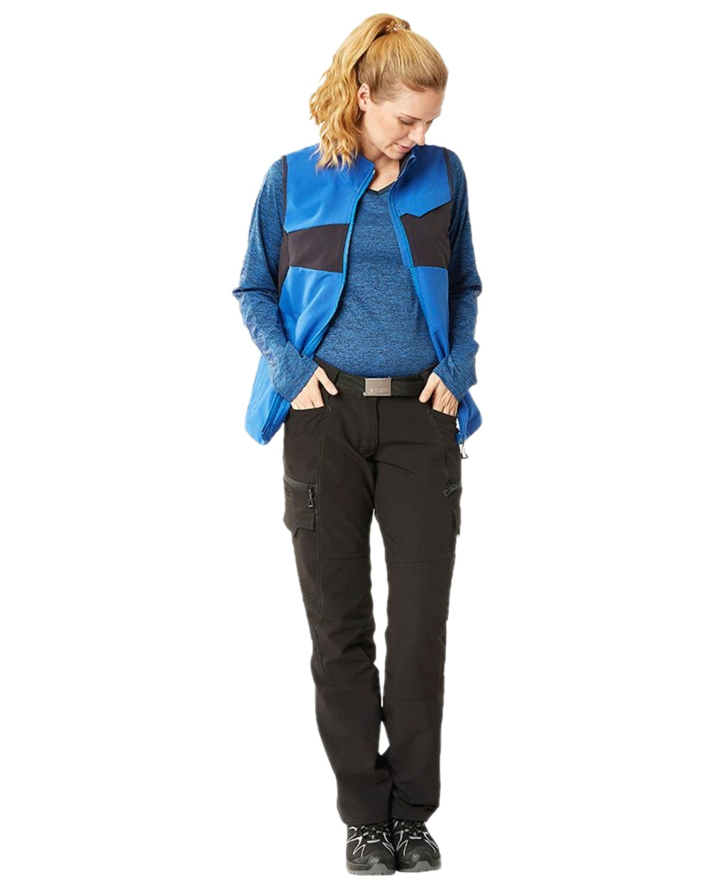 Azure Blue Dark Navy Coloured Mascot Workwear Womens Accelerate Gilet on white background