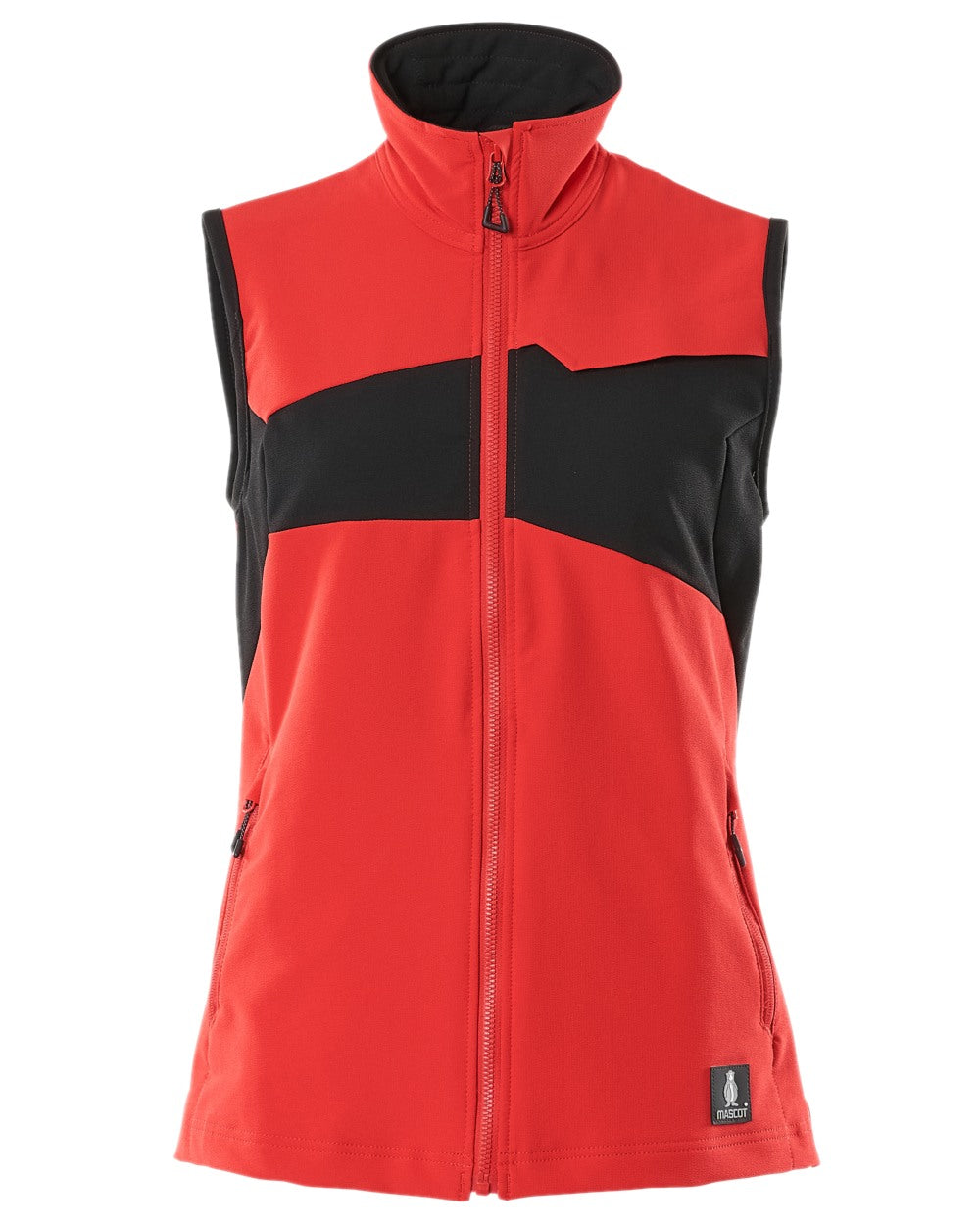 Traffic Red Black Coloured Mascot Workwear Womens Accelerate Gilet on white background