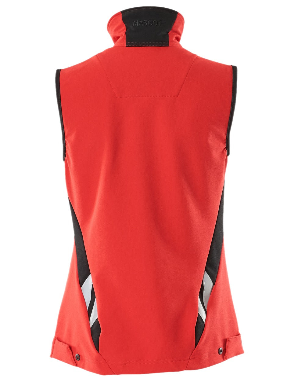 Traffic Red Black Coloured Mascot Workwear Womens Accelerate Gilet on white background