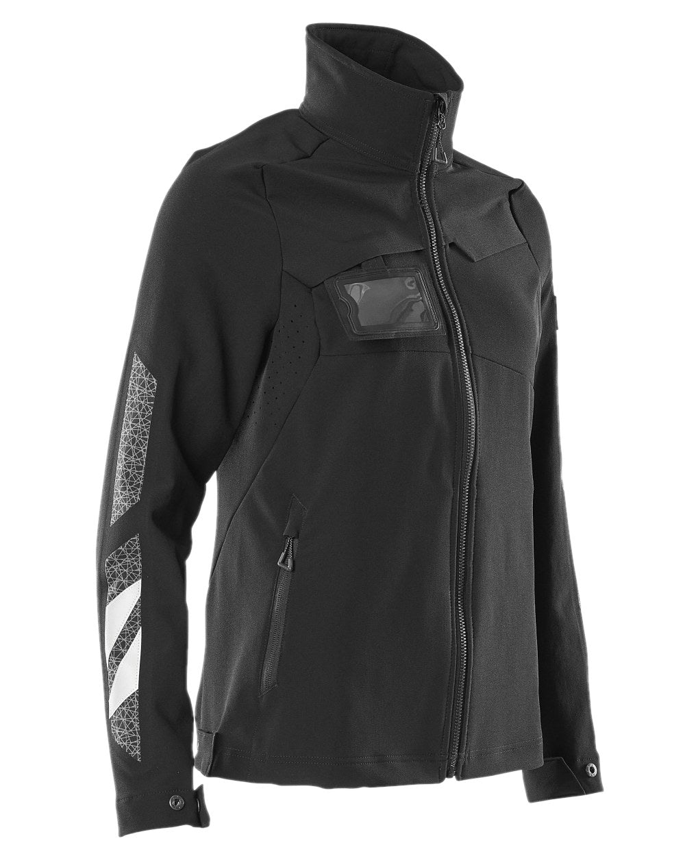 Black Coloured Mascot Workwear Womens Accelerate Jacket on white background