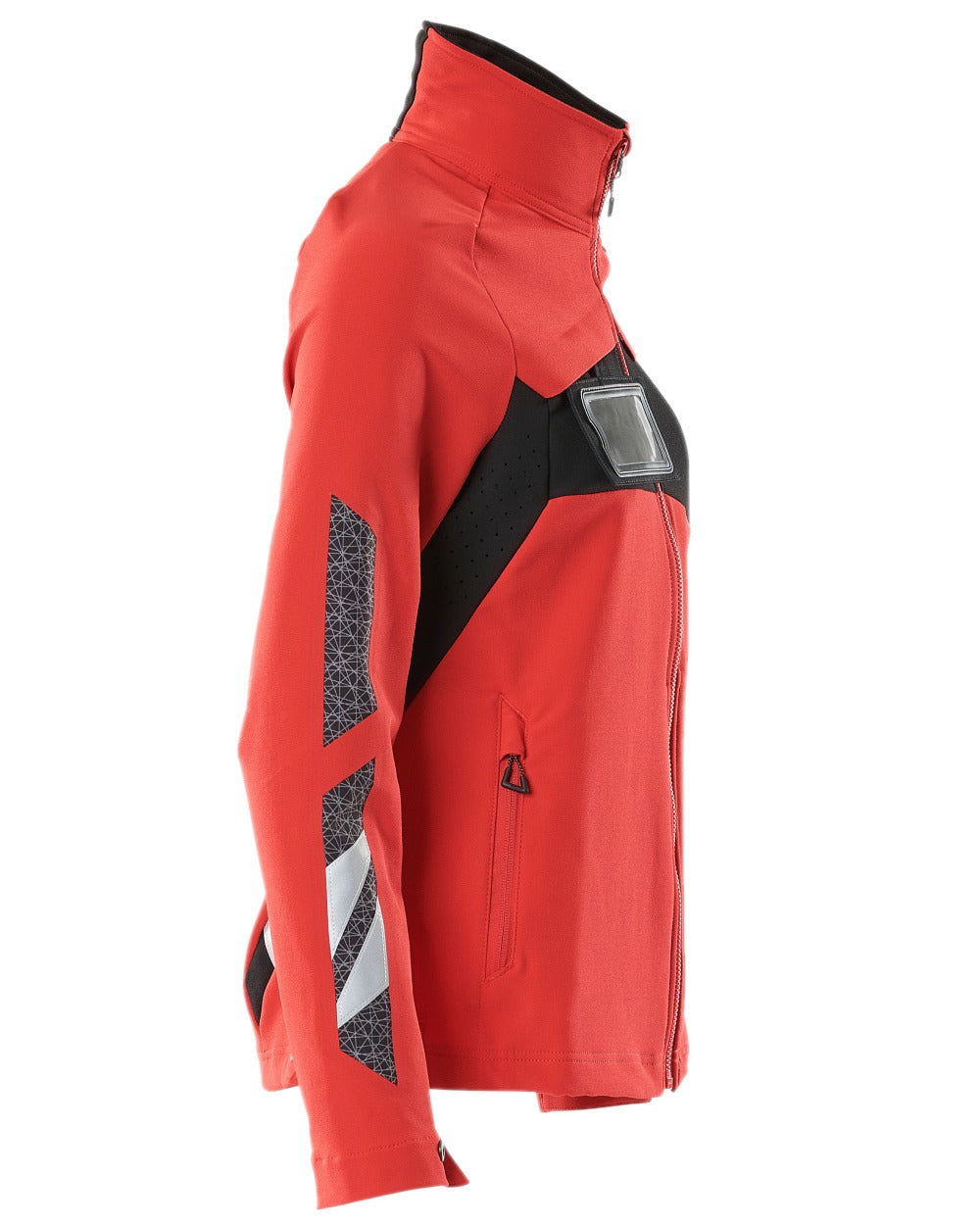 Traffic Red Black Coloured Mascot Workwear Womens Accelerate Jacket on white background