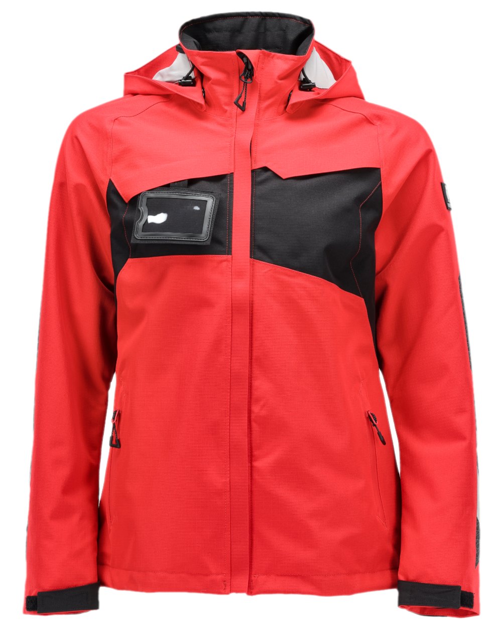 Traffic Red Black Coloured Mascot Workwear Womens Accelerate Outer Shell Jacket on white background