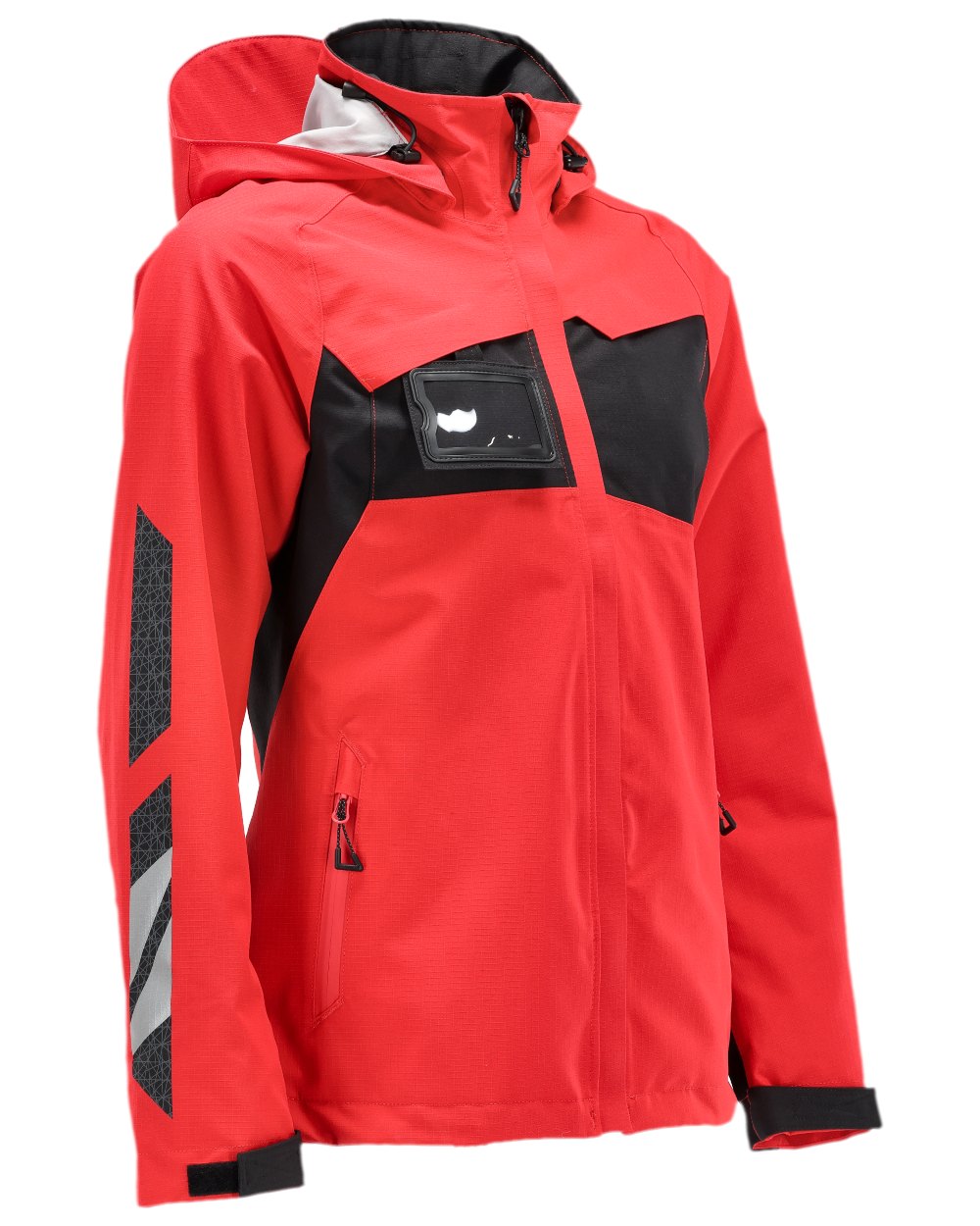Traffic Red Black Coloured Mascot Workwear Womens Accelerate Outer Shell Jacket on white background