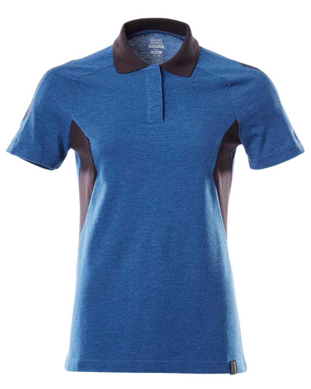 Azure Blue Dark Navy Coloured Mascot Workwear Womens Accelerate Polo Shirt on white background