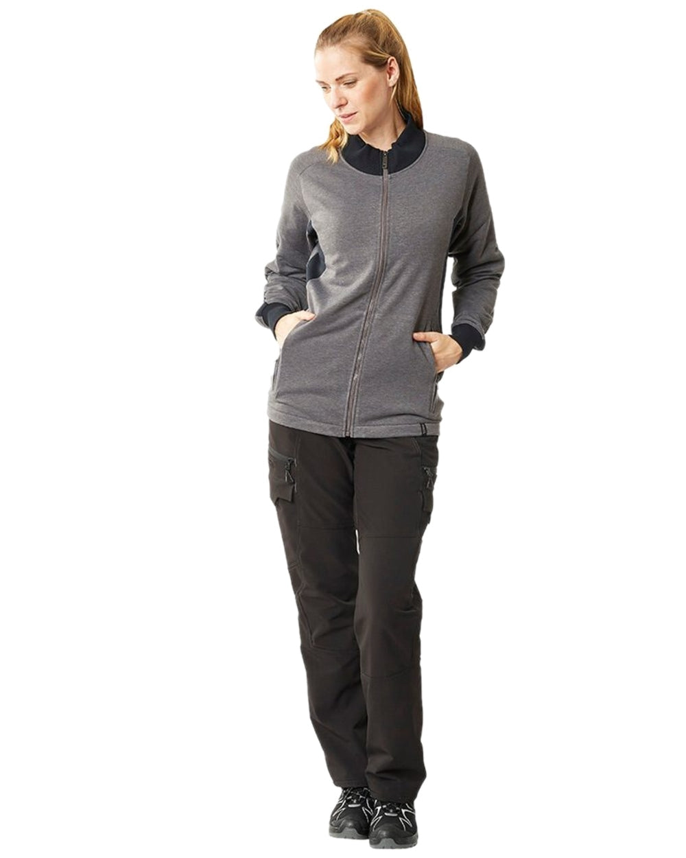 Dark Anthracite Black Coloured Mascot Workwear Womens Accelerate Sweatshirt With Zipper on white background