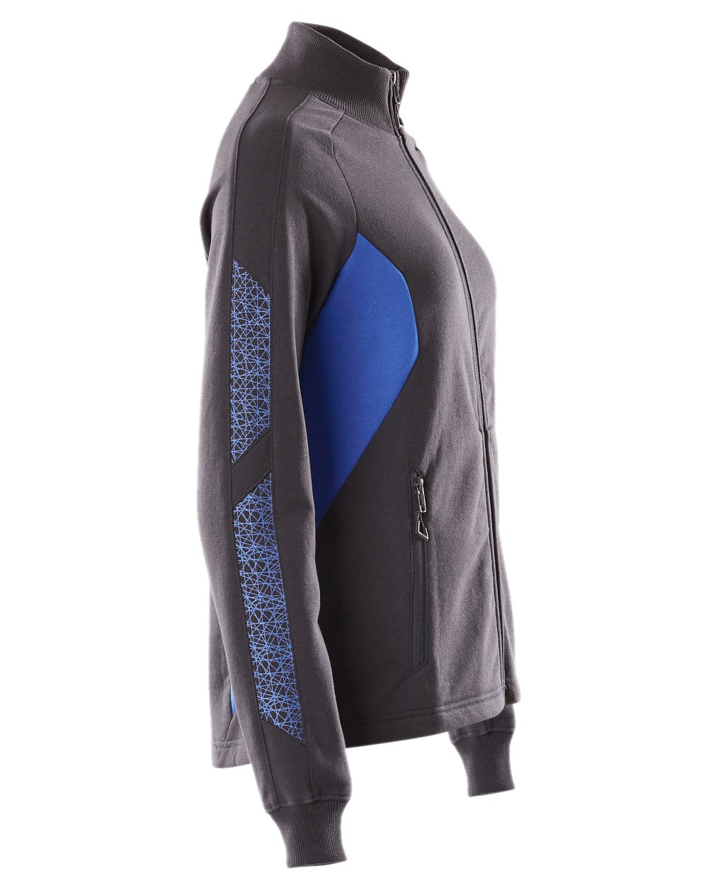 Dark Navy Azure Blue Coloured Mascot Workwear Womens Accelerate Sweatshirt With Zipper on white background