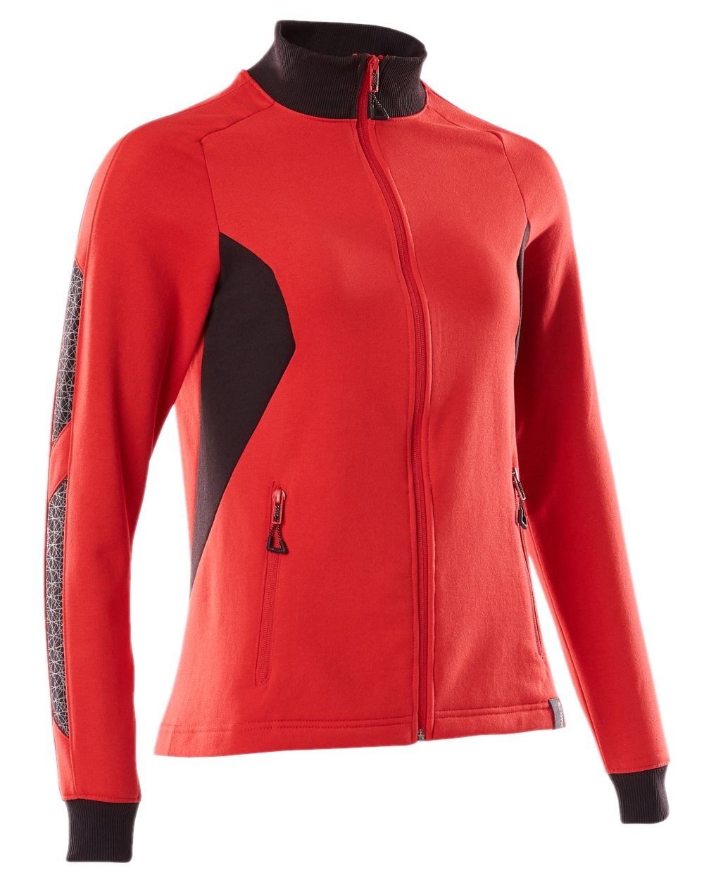Traffic Red Black Coloured Mascot Workwear Womens Accelerate Sweatshirt With Zipper on white background