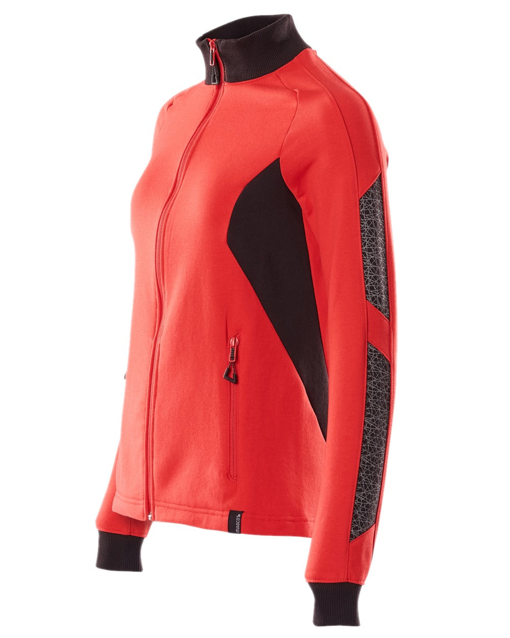 Traffic Red Black Coloured Mascot Workwear Womens Accelerate Sweatshirt With Zipper on white background