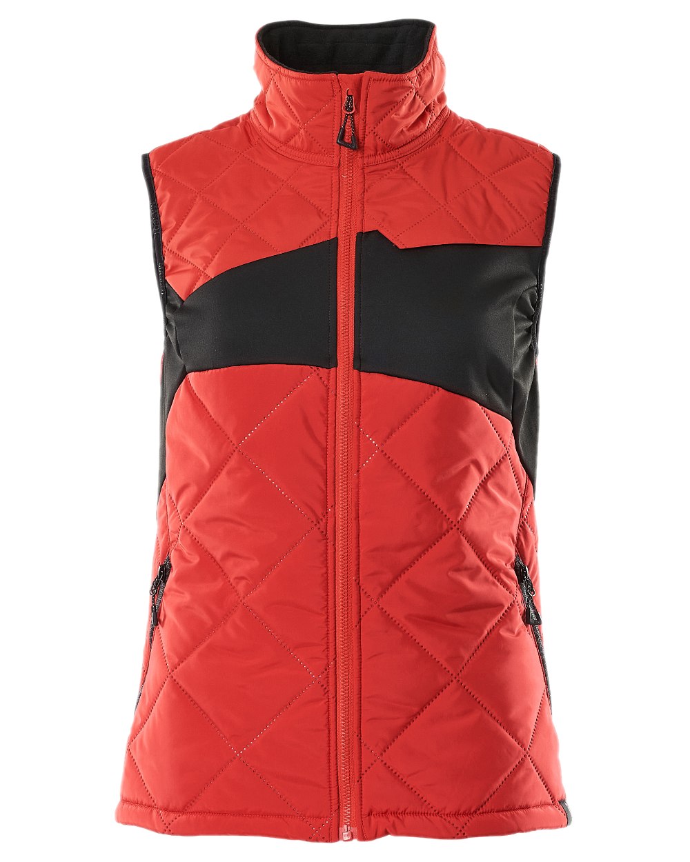 Traffic Red Black Coloured Mascot Workwear Womens Accelerate Thermal Gilet on white background