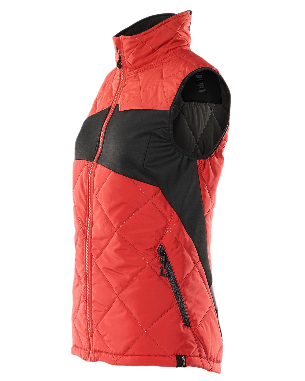 Traffic Red Black Coloured Mascot Workwear Womens Accelerate Thermal Gilet on white background