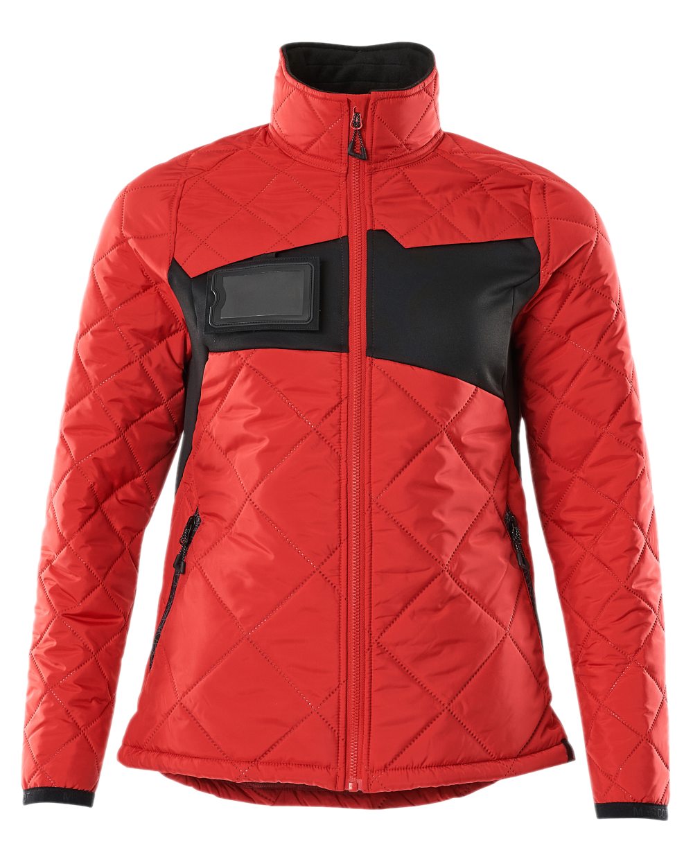 Traffic Red Black Coloured Mascot Workwear Womens Accelerate Thermal Jacket on white background