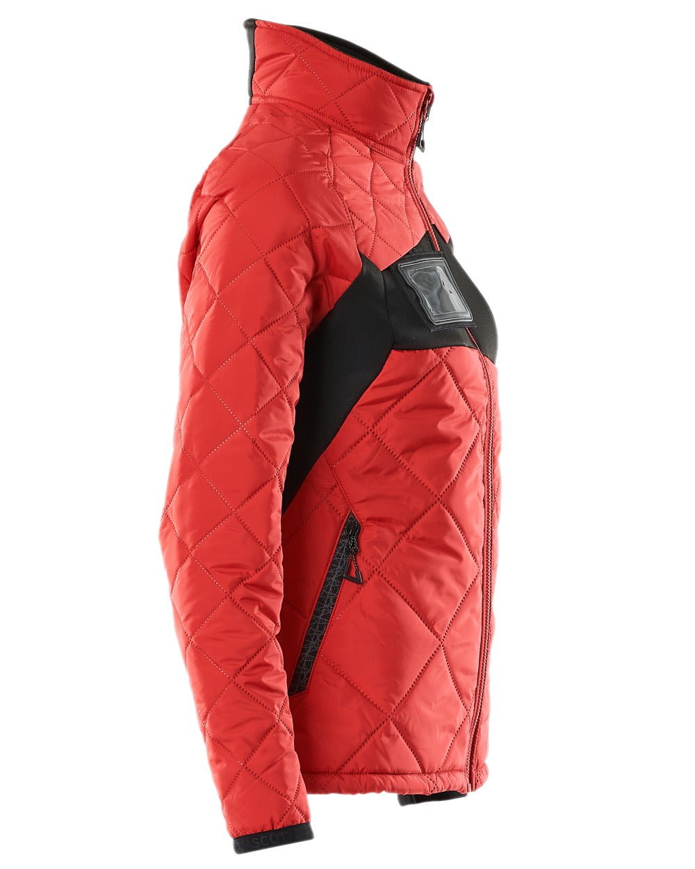 Traffic Red Black Coloured Mascot Workwear Womens Accelerate Thermal Jacket on white background