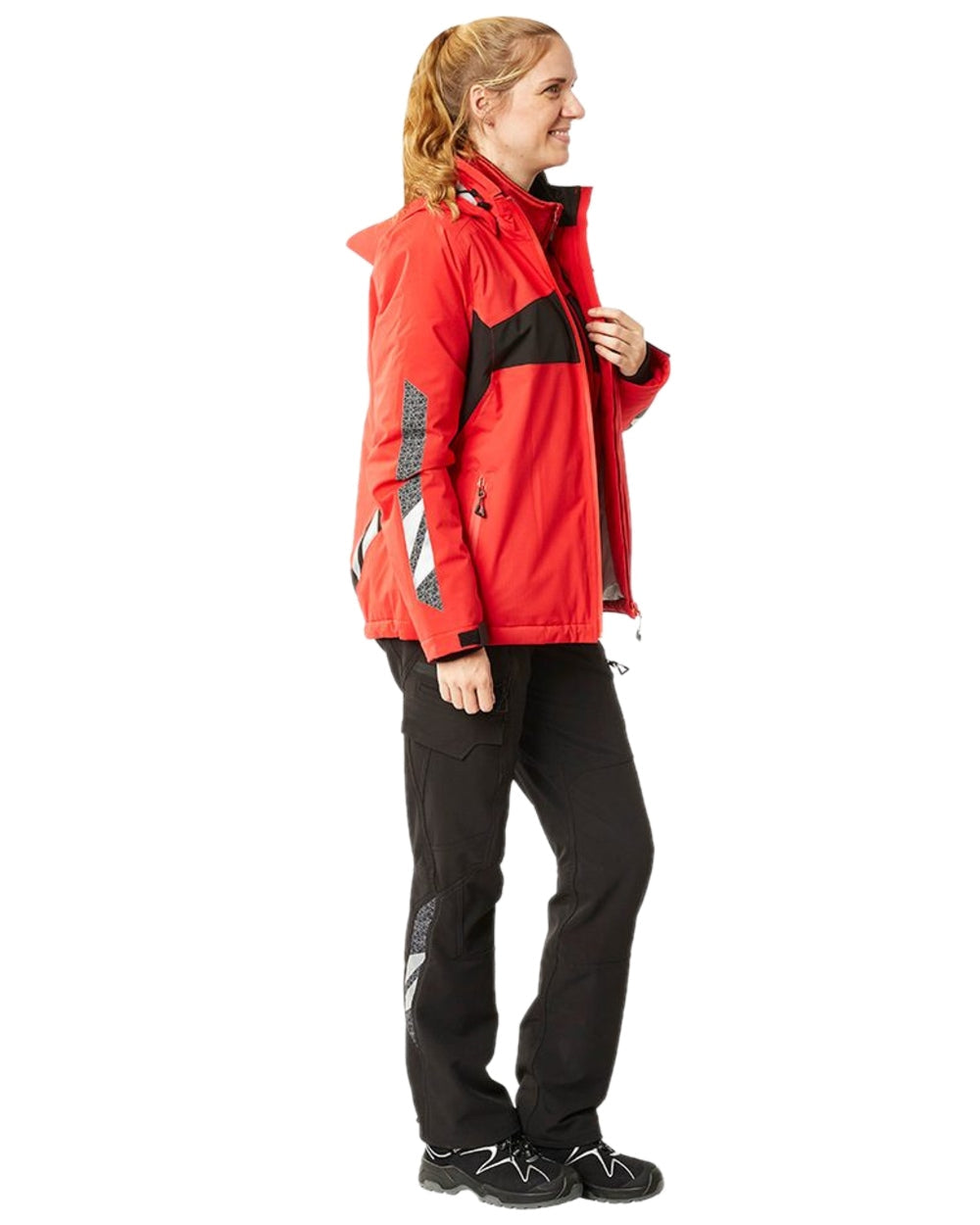 Black Coloured Mascot Workwear Womens Accelerate Trousers With Kneepad Pockets on white background