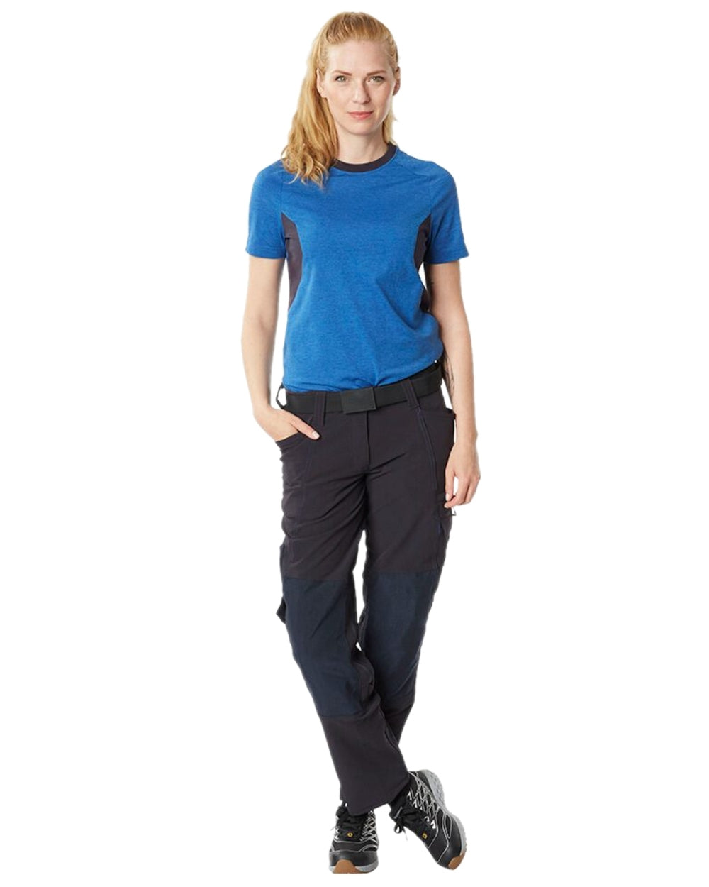 Dark Navy Coloured Mascot Workwear Womens Accelerate Trousers With Kneepad Pockets on white background