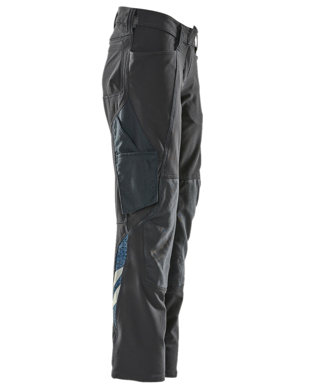 Dark Navy Coloured Mascot Workwear Womens Accelerate Trousers With Kneepad Pockets on white background