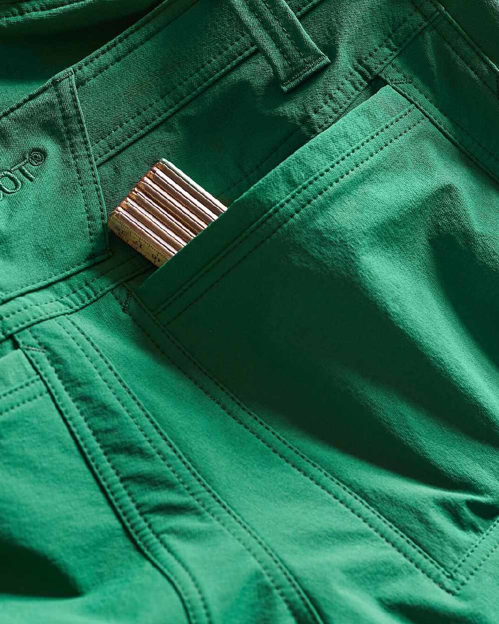 Green Coloured Mascot Workwear Womens Accelerate Trousers With Kneepad Pockets on white background
