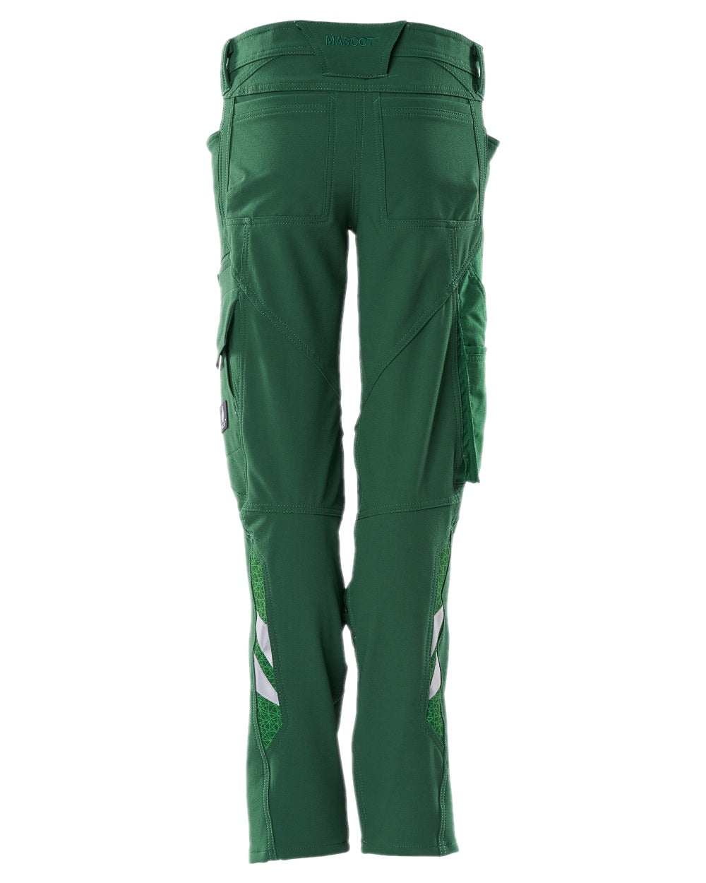 Green Coloured Mascot Workwear Womens Accelerate Trousers With Kneepad Pockets on white background