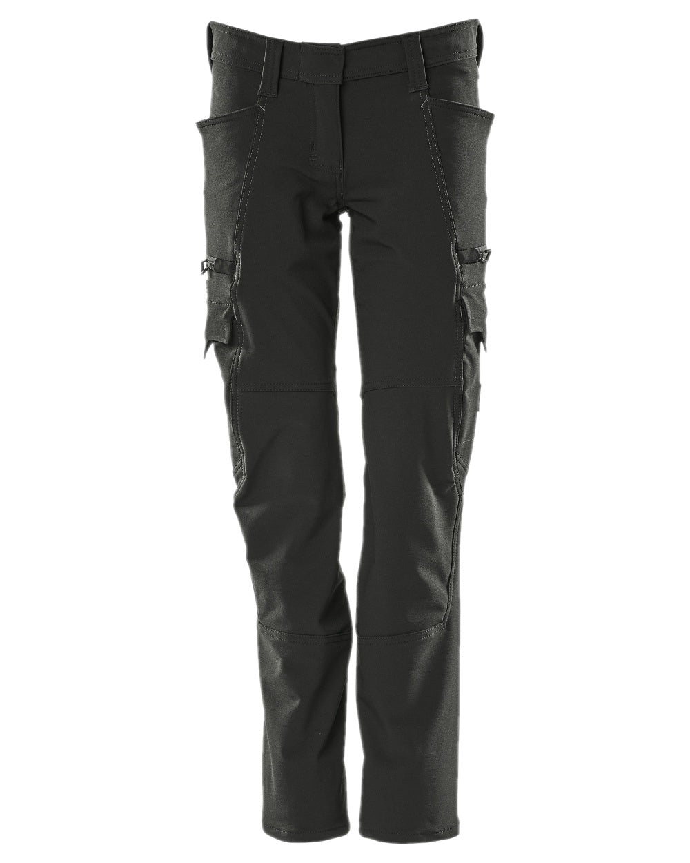 Black Coloured Mascot Workwear Womens Accelerate Trousers With Thigh Pockets on white background