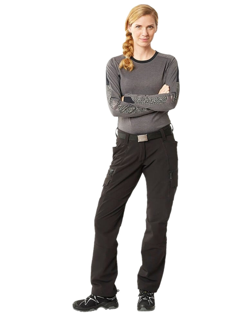 Black Coloured Mascot Workwear Womens Accelerate Trousers With Thigh Pockets on white background